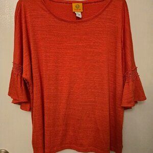 Ruby Rd. orange top with flared 3/4 sleeves Size XL